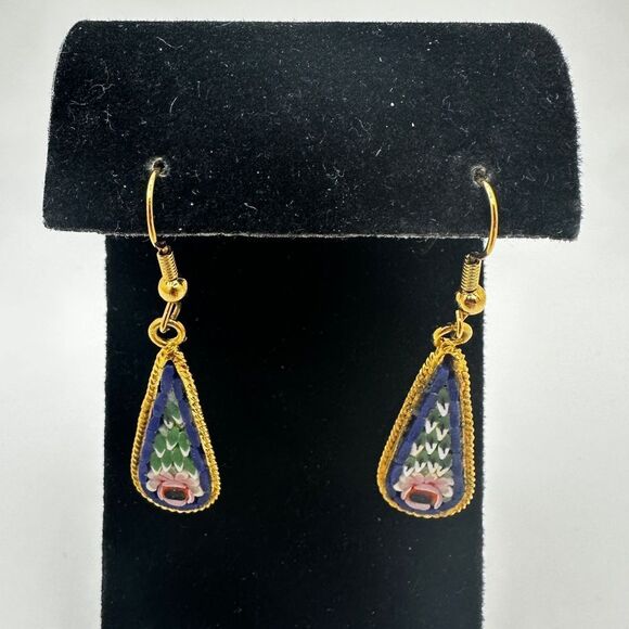 Stunning Italian Florentine micro mosaic dangle/drop earrings! - Picture 1 of 15